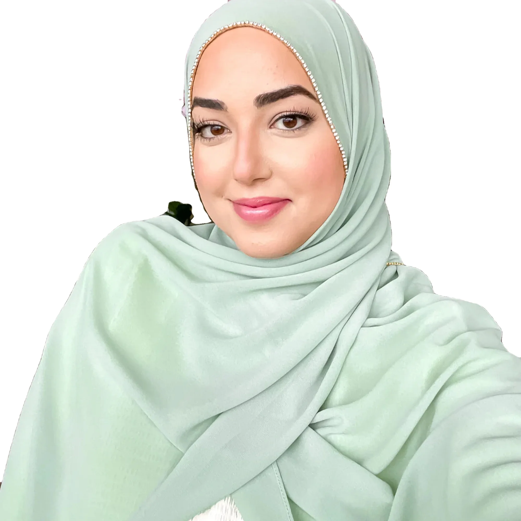 Crystal Edge Chiffon Hijab Shawl With Shimmer Chain - Odm Available