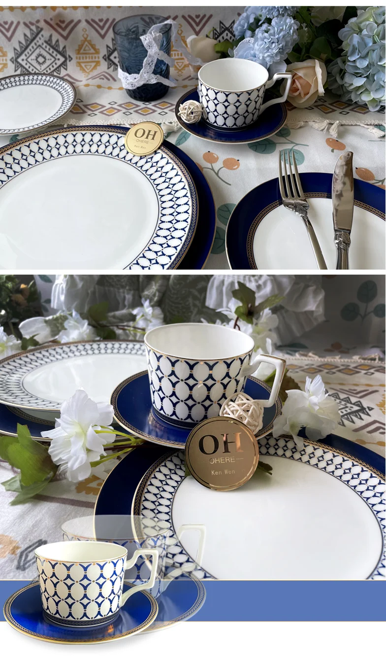 Classic ceramic dinnerware set plate dish&coffee set royal blue