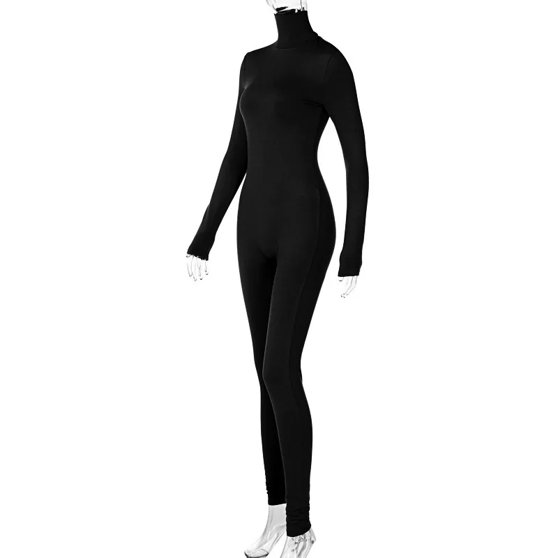 Fashion Solid Print Turndown Collar Bodysuit Long Sleeve One Piece ...