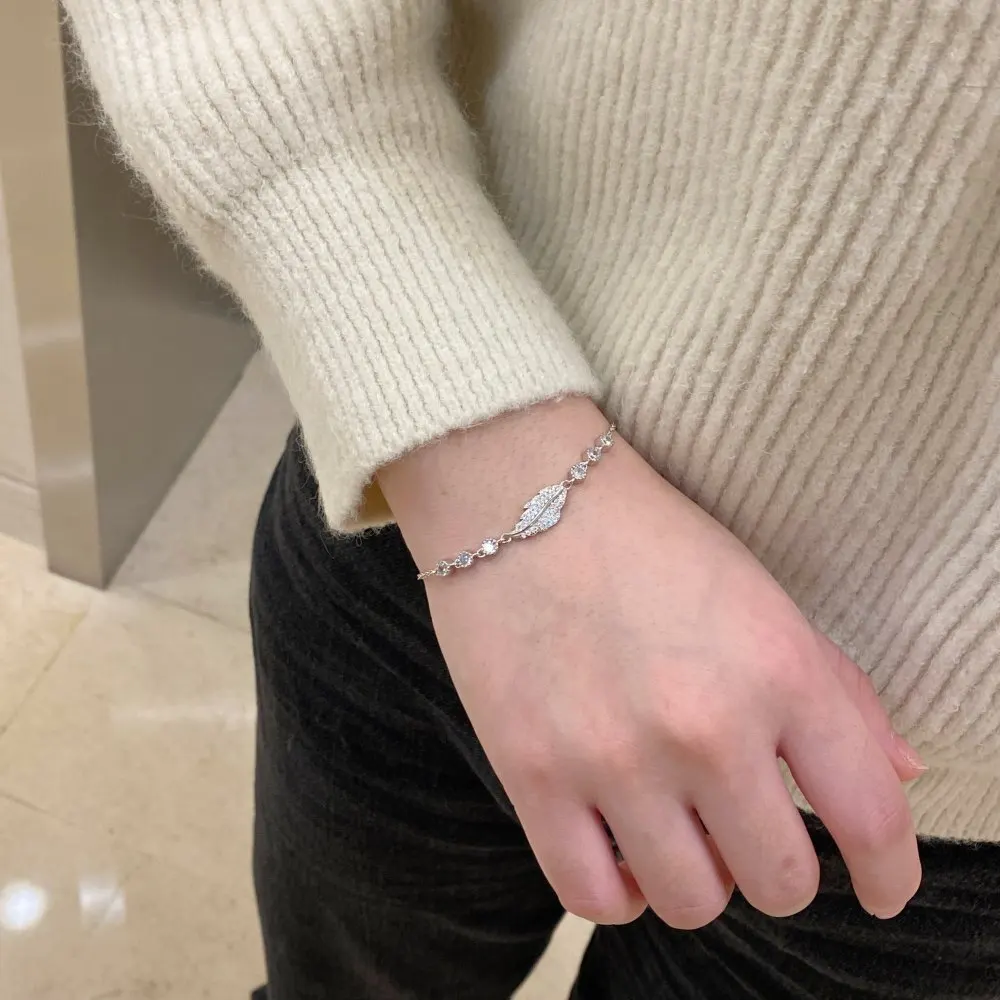 KAKODIY Elegant Design Rhodium Rose Gold Plated 925 Sterling Silver Bracelet Hypoallergenic 5A Zirconia Leaf Chain Bracelet for Women detail 3