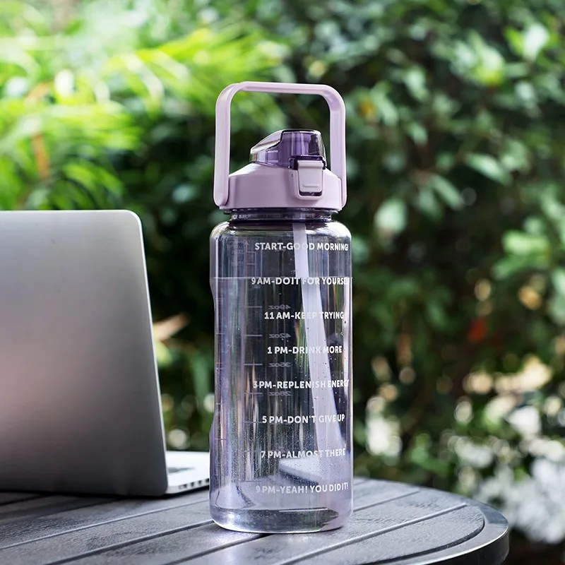 Motivational Water Bottle 2l 2 Liter 1 Gallon Sports Plastic Drinking Big  Capacity Straw Type With Time Marker Small