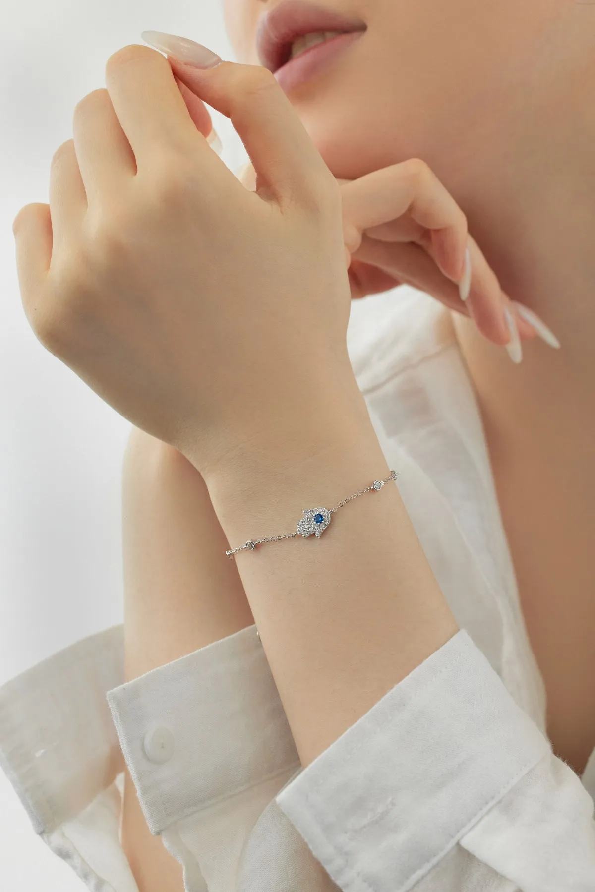 KAKODIY Vintage Minimal 18K Gold Plated China 925 Sterling Silver Bracelet Cubic Zirconia Evil Eyes Hamsa Hand Fatima Lucky Bracelet Women detail 3