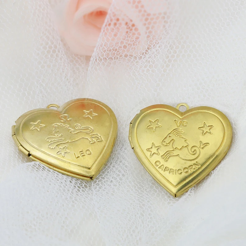 Jewelry Accessories  Heart Shape Constellatory Patterned Photo Locket Photo Frame Locket Pendant Necklace Hinge
