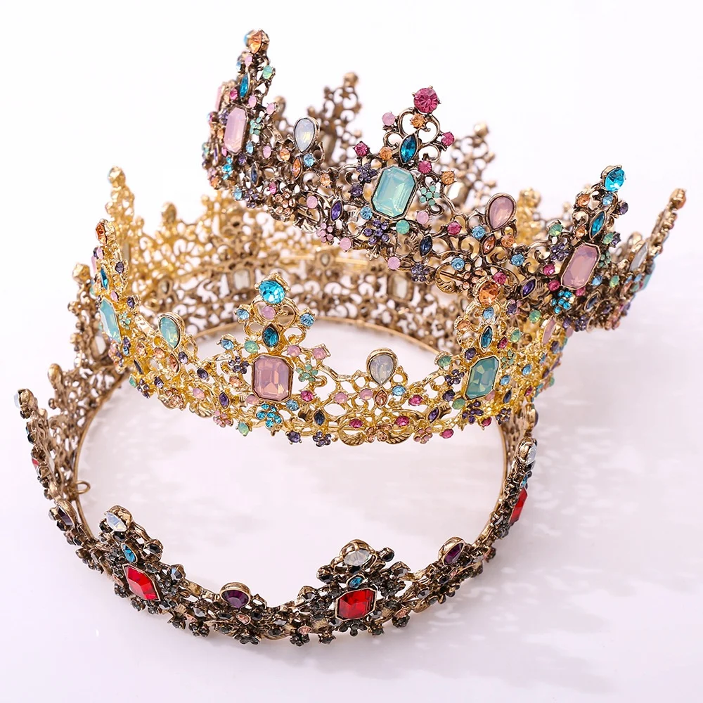 Jeweled Baroque Queen Crown - Rhinestone Tiara for Weddings  display picture 3