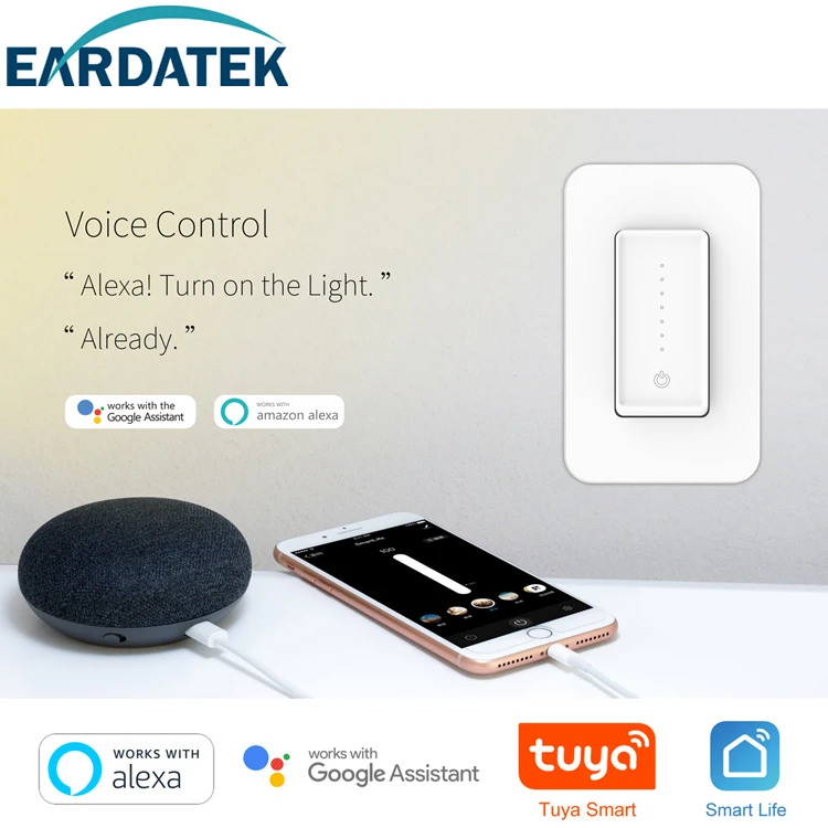 
Сенсорная панель Alexa Google, американский стандарт, сертификат ETL, домашнее Голосовое управление, Wi-Fi диммер, настенный переключатель, Wi-Fi, подключение, белый Eardatek 