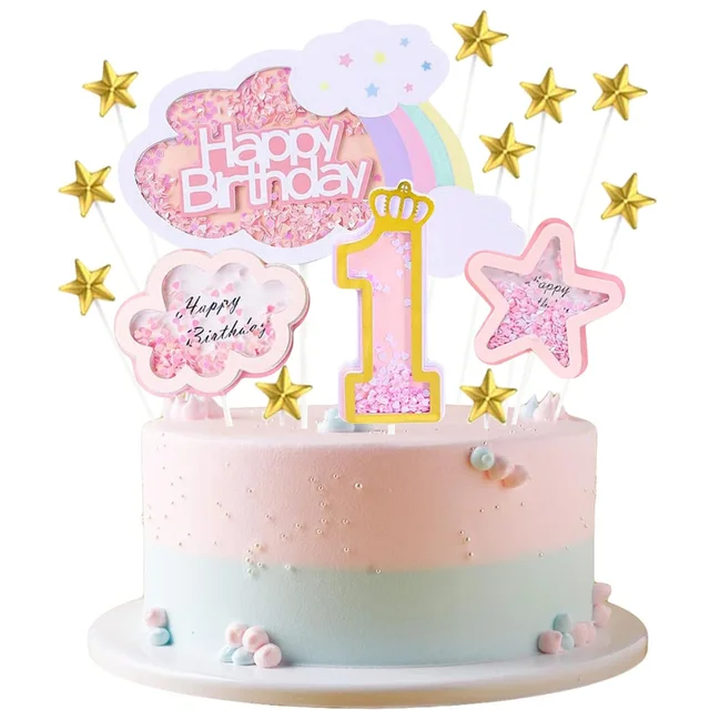 Dazzle princess stars rainbow cloud cake decoration happy birthday banner cake topper girl 14 pcs/set