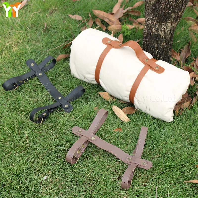 Pu Leather Handle Picnic Blanket Carry Strap Camping Travel Rug Carrier