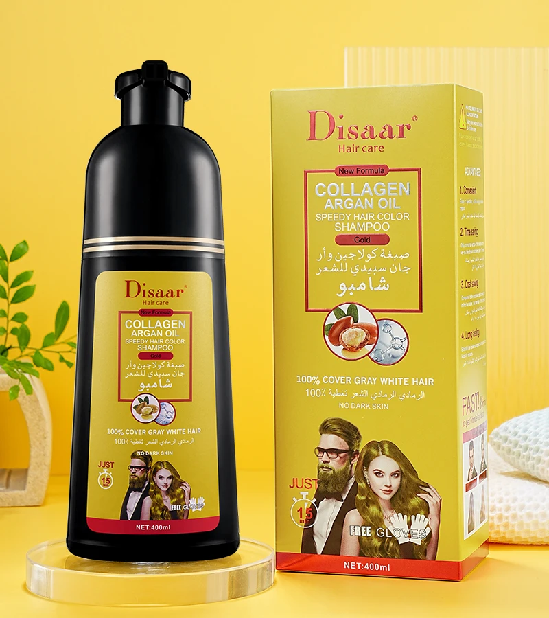 Disaar Argan Oil Nature Golden Shampoo Cover Gray White Hair Organic Hair Dye Shampoo of Gold
