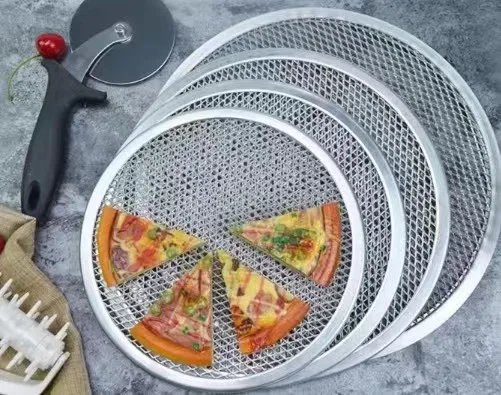 Aluminium Round Pizza Screen Expanded Wire Mesh Pizza Plate Hut Crisp Pan 6-20 Inch