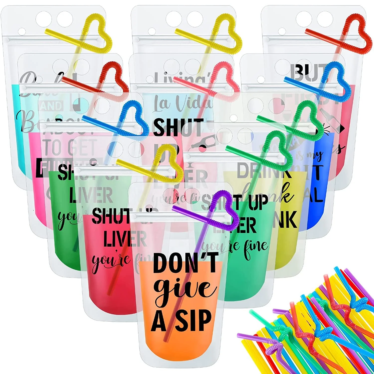 90 Pcs Drink Pouches with Straws for Adults, Clear Plastic Reusable Drink  Bags Juice Pouches with Zipper Party Beverage Bags for Adults Teen Party