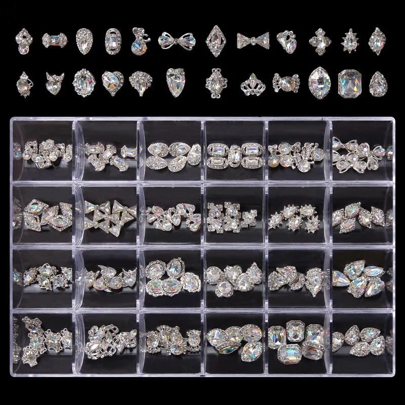 product 24 grid nail supplies jewelry with rhinestone charms 3d nail art stickers decoration for nail diy-33