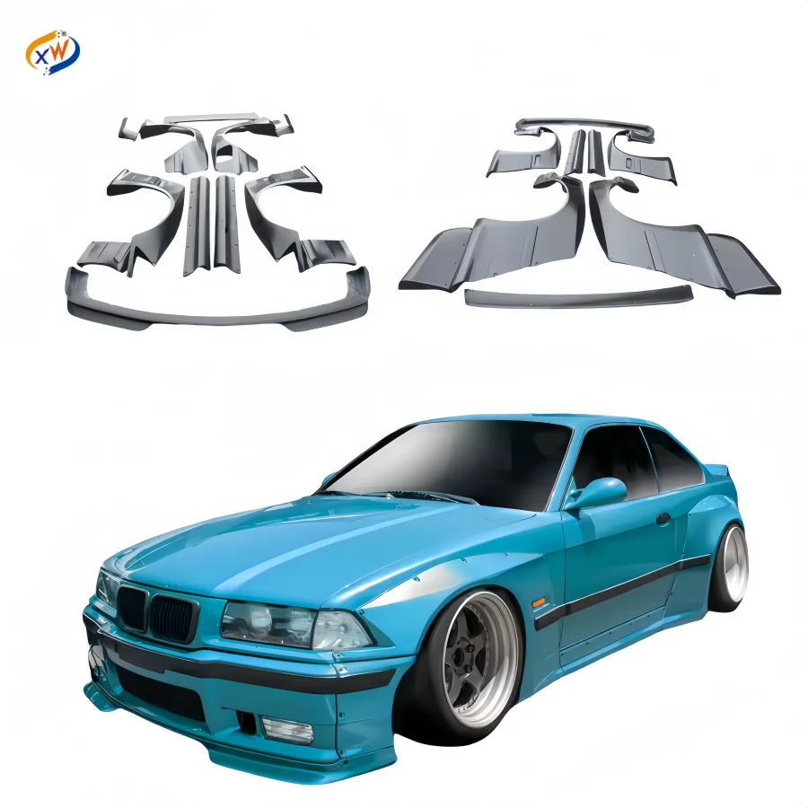 1990-1998 For BMW M3 E36 3 Series Upgrade RB Style Wide Body Kit Front Diffuser Fender Side Skirts