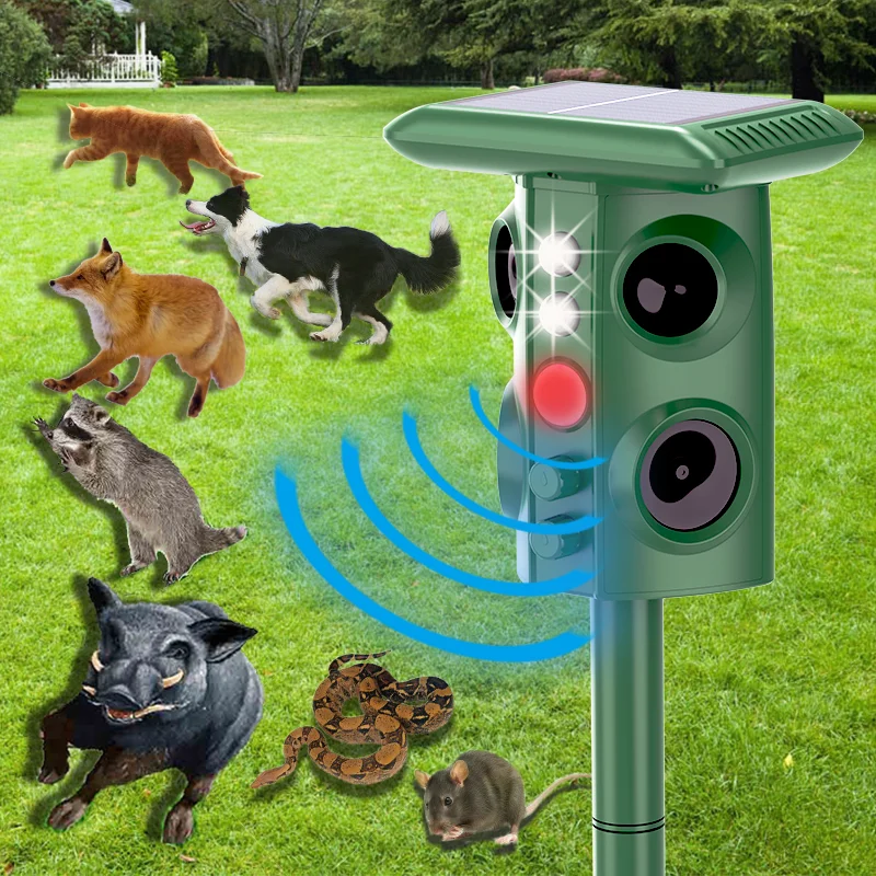 SJZ Factory Outdoor Solar Powered Rechargeable Animal Repeller Ultrasonic Mouse Monkey Repeller Mole Snake Rat Repellent