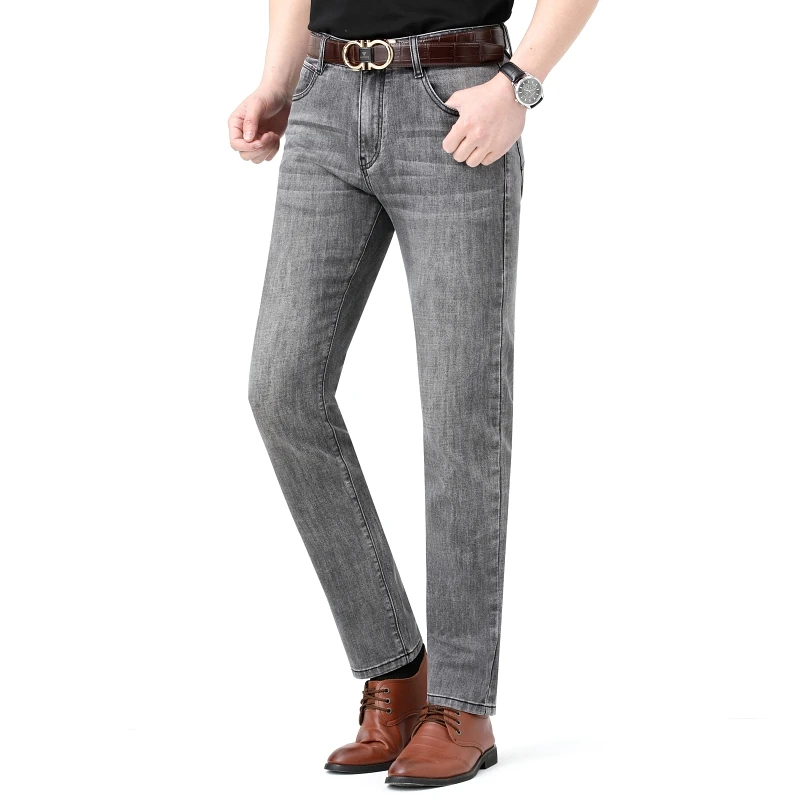 Straight Large Men's Dark Stretch Jeans 2023 Allseason Solid Youth