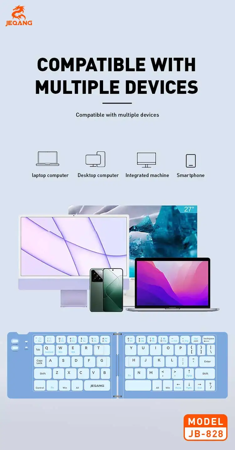 Jeqang JB-828 BT Ultra-Thin Folding Keyboard 2-Fold Design for Table and Laptop Use New Product