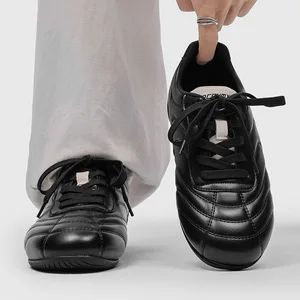 Autumn Winter New Versatile Casual German Training Shoes Trendy Breathable Lace-Up Rubber Outsole Black Men's Commuting Shoes