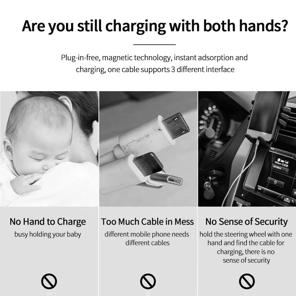 Высокое качество светодиодный мобильного телефона 3 в 1 USB-C Тип C Micro USB с магнитными разъемами C кабель для быстрой зарядки USB Type-C