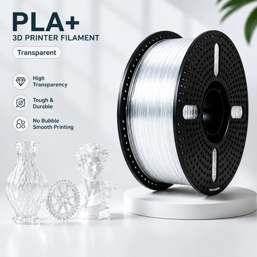 Transparent PLA+ 3D Printer Filament 1.75mm ±0.02mm, High Transparency Tough No Bubble 1kg Spool