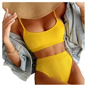 Custom Logo Women's Plus XXL Swimwear Two-Piece Solid Color Sexy Bikini XL Beachwear String Printed Fabric Hot Sale Swimming