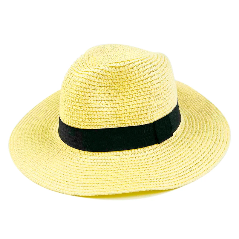 Wholesale custom logo womens mens wide brim panama straw hats fedora summer fishing beach sun hats upf straw hat for women