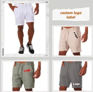 Custom Logo Print Summer Hot-Selling Outdoor Running Shorts Comfort Drawstring Casual Shorts for Men Loose Straight Linen Shorts
