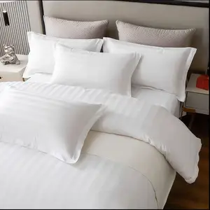 Hotel Quality 100% Cotton White Stripe Hotel Bed Sheet King 3CM Stripe King Queen Size Home Hotel Linen Set