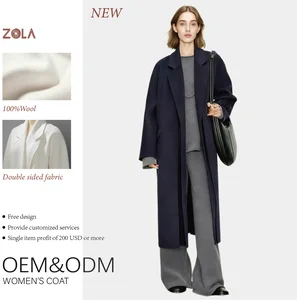 Solid Color Handmade Eco-Friendly Breathable Fashion Woolen Coat Ladies Long Casual Winter Clothes Notched Collar Open Front