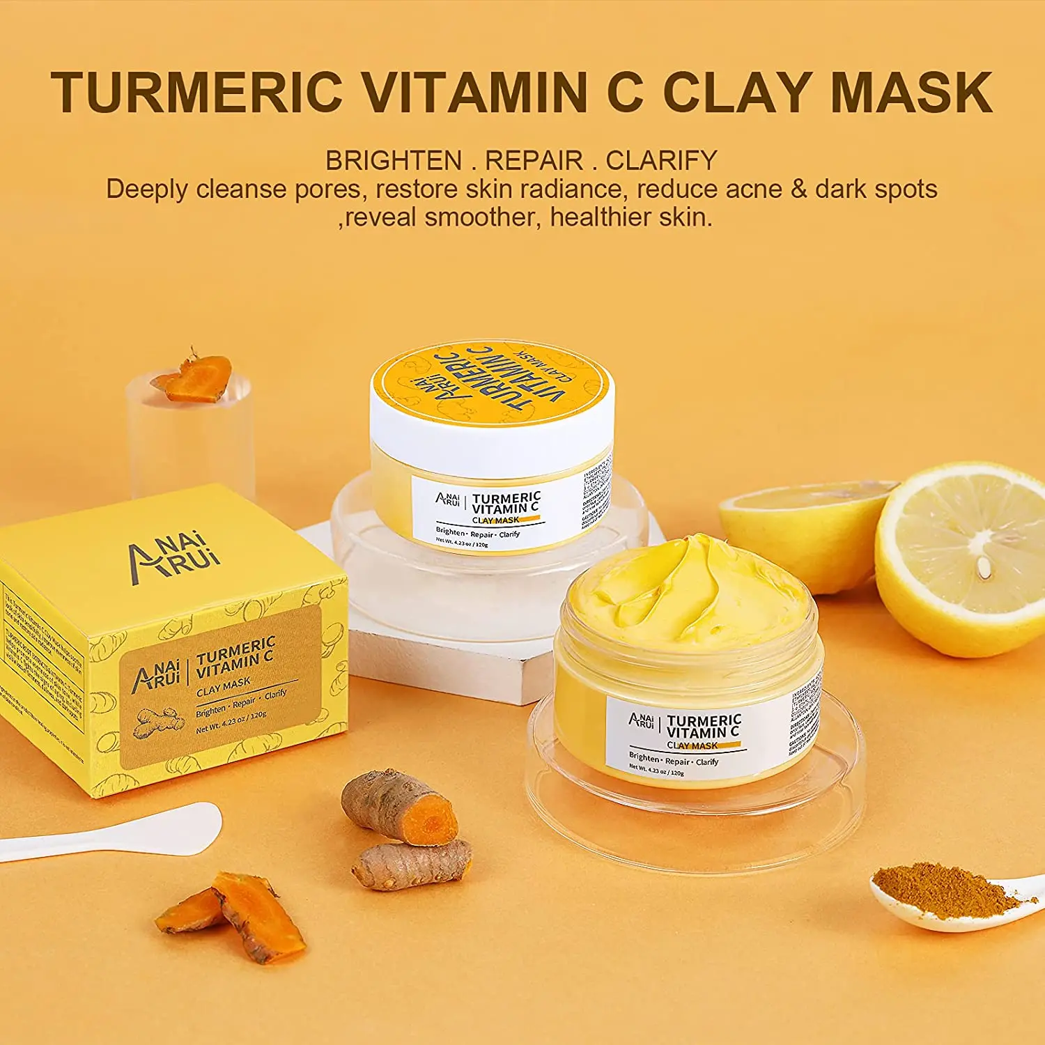 In Stock Turmeric Vitamin C Clay Mask For Blackheads,Pores,Wrinkles