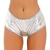 Silver latex crotchless underwear short panties