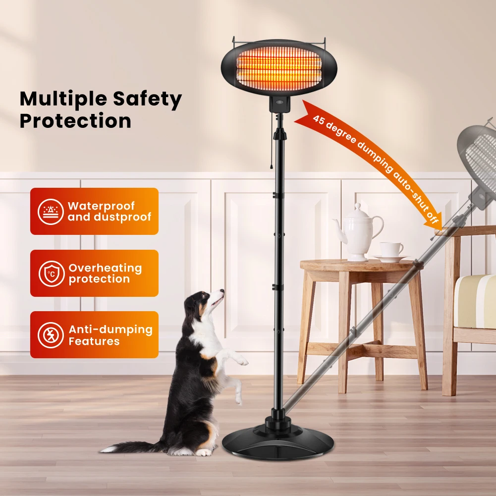 Pemanas Inframerah Luar Ruangan Tahan Air Pemanas Teras Elektrik Taman,  Ruang Tamu Berdiri Di Lantai Buah Tabung Halogen Suku Cadang Gratis