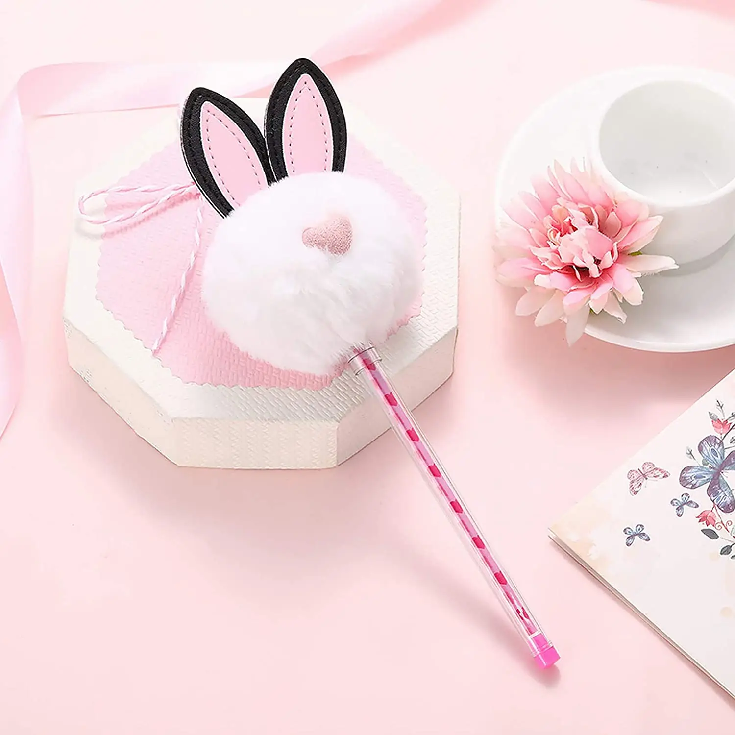 プラスチック製のウサギのペンかわいいポンポンペンと柔らかい