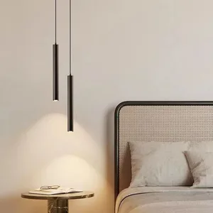 Bedside Black Tube Pendant Light Dining Room Shop Bar Decoration Cylinder Pipe Hang Lamp Kitchen Island Lamp