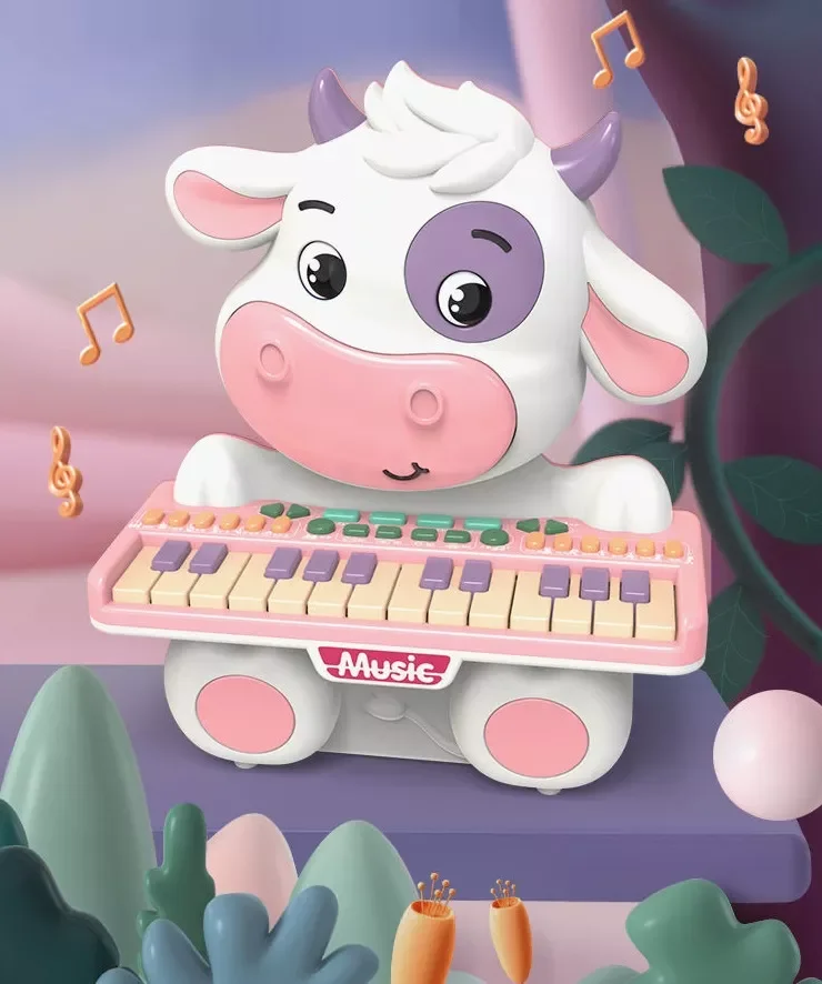 Jinming a batteria in plastica pianoforte musicale cartone animato animale  mucca pianoforte giocattolo strumento musicale