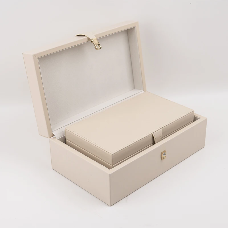 Luxury PU Leather Box Set Rectangular Wooden Storage Flip MDF Wooden Gift Box Handmade Box With SABER Certificate