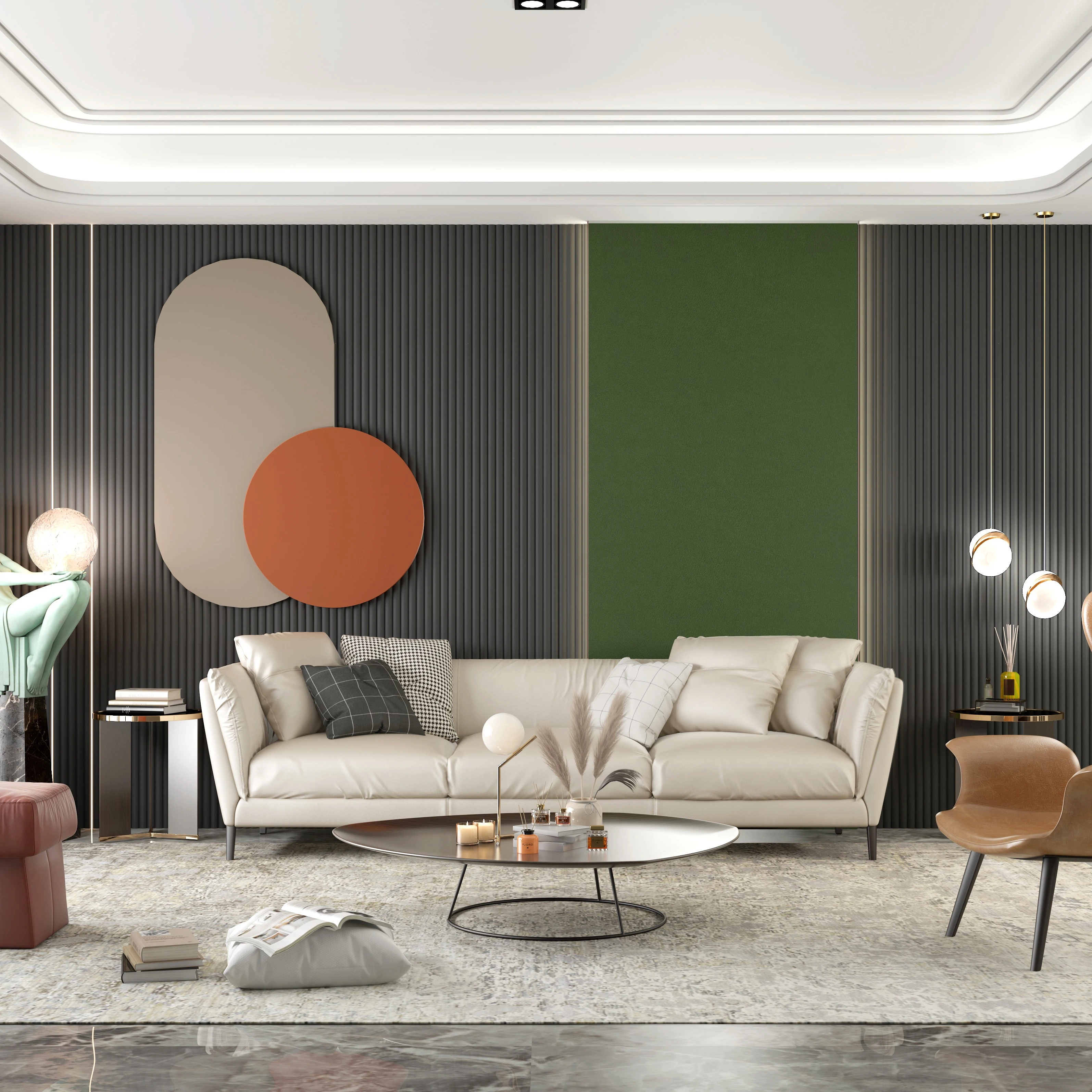 Melinco Green Wall Paneling Interior Decor Sets Fluted Panel Wpc Matching Design Wpc Wall Panel Indoor Set