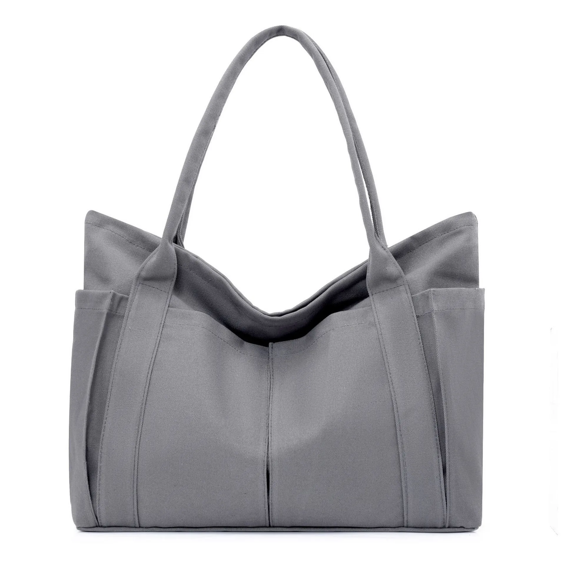 High Capacity Handbags Wholesale Custom Brand Logo Reusable Grocery Shopping Tote Office Shoulder Bags for Students Canvas Bag