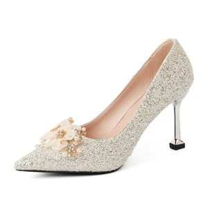 Elegant Silver Glitter Stiletto Heel Pumps with Bow Accent Comfortable Lining Summer for Women