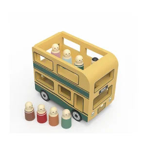 EDULAND Montessori Educational Pretend Play Wooden School Bus Toy Nontoxic Preschool Car Toys for 18 Months+ Kids Fun Toy