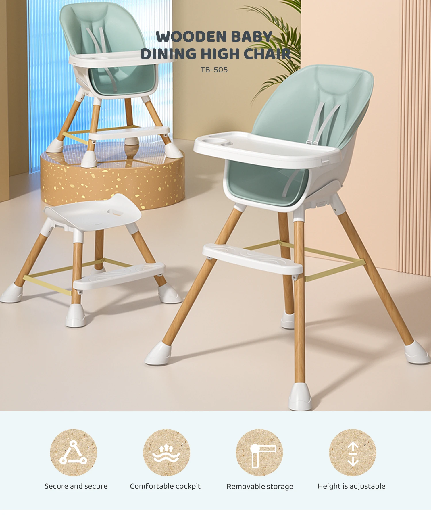Cheap Multifunction 3 In 1 Baby Wooden High Chair Baby Eating Feeding
