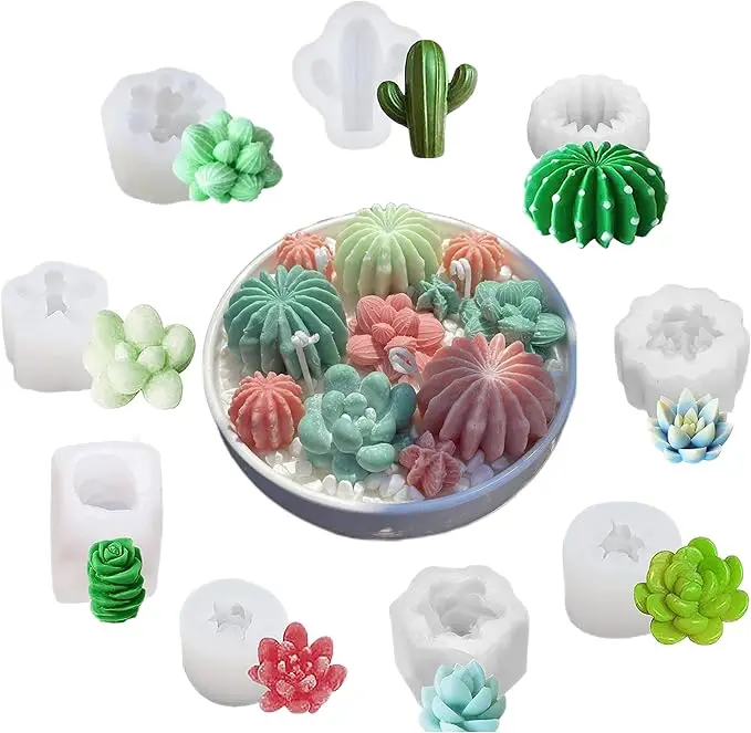 MHC Unique 3d Candles Small Succulent Candle Mold Mould  Lotus Flower Birthday Cactus Candle Silicone Molds