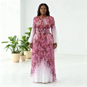 European-style Tsuga Pleated Dress Made of High-quality Organza with Printed Patterns