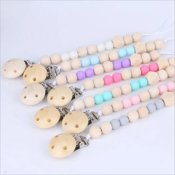 Personalised Baby Dummy Soother Wooden Clip Holder Strap Shower Christening Gift