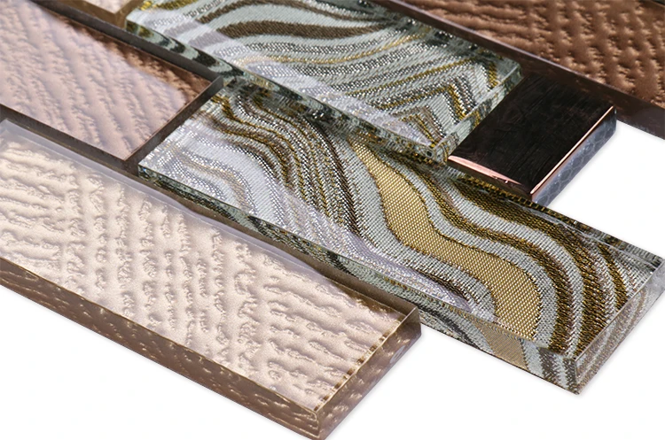 Guangdong factory azulejo mosaico brown rectangle cold spray laminates electroplating glass bathroom tiles mosaics