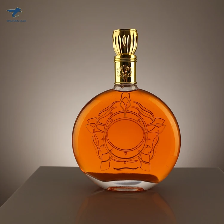 700ml 720ml 750ml Exquisite Engraved Flat Glass Wine Bottle Thick Bottom Xo/brandy/liquor/alcohol/beverage Crystal Bottle