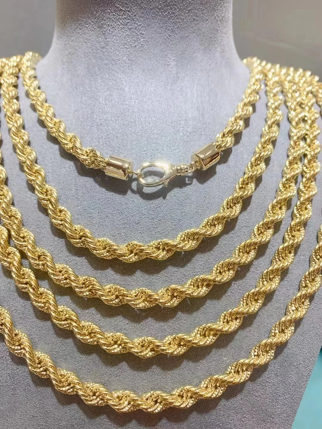 Pure Gold Twisted Rope Chains Necklace 18k Gold Jewelry 18k Real 18k