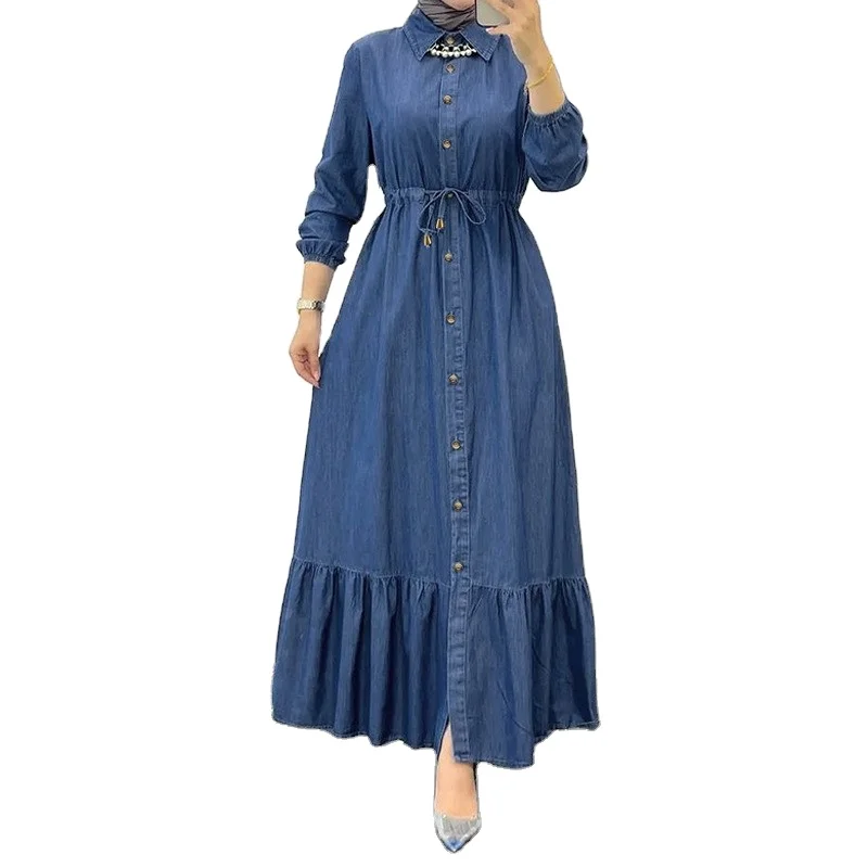 white christmas dresses Collared Neck Tie Waist Short Sleeve Denim Dress Medium / S main image 0