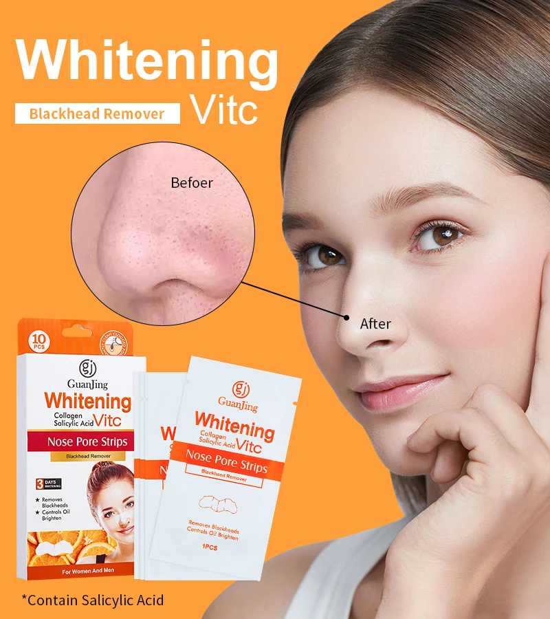 Guanjing Whitening Blackhead Remover Vitamin C& collagen Nose Patch Salicylic Acid Nose Pore Strips for Women and Men