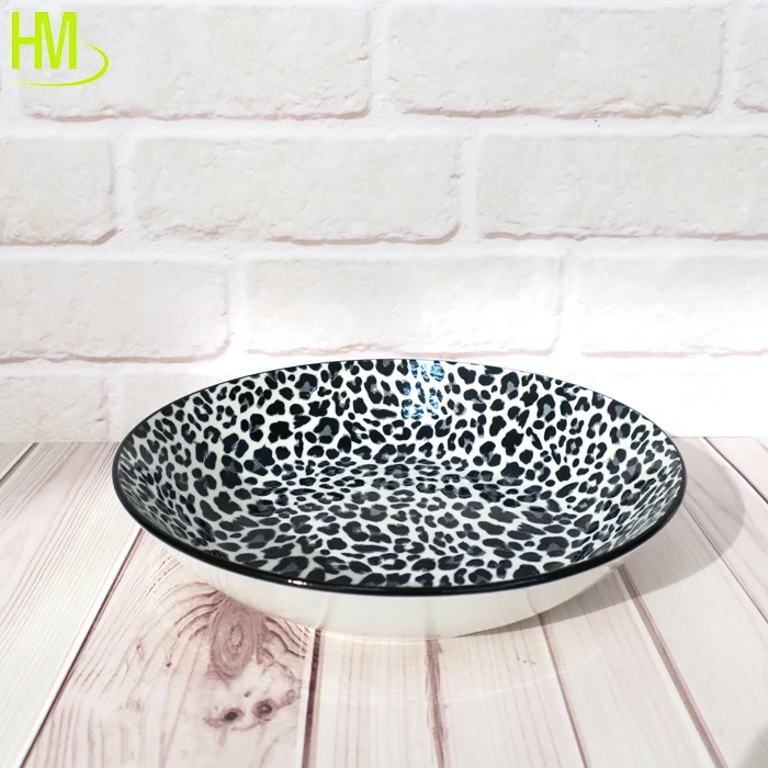2025 New Customizable Leopard Print Dinnerware Sets Ceramic Porcelain Dinner Plates for Parties Stoneware Material