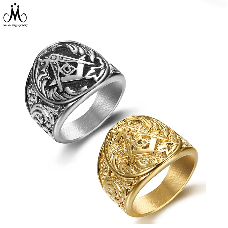 Wholesaler Fashion Jewelry 316L Stainless Steel Masonic Ring Gold Custom Logo For Men