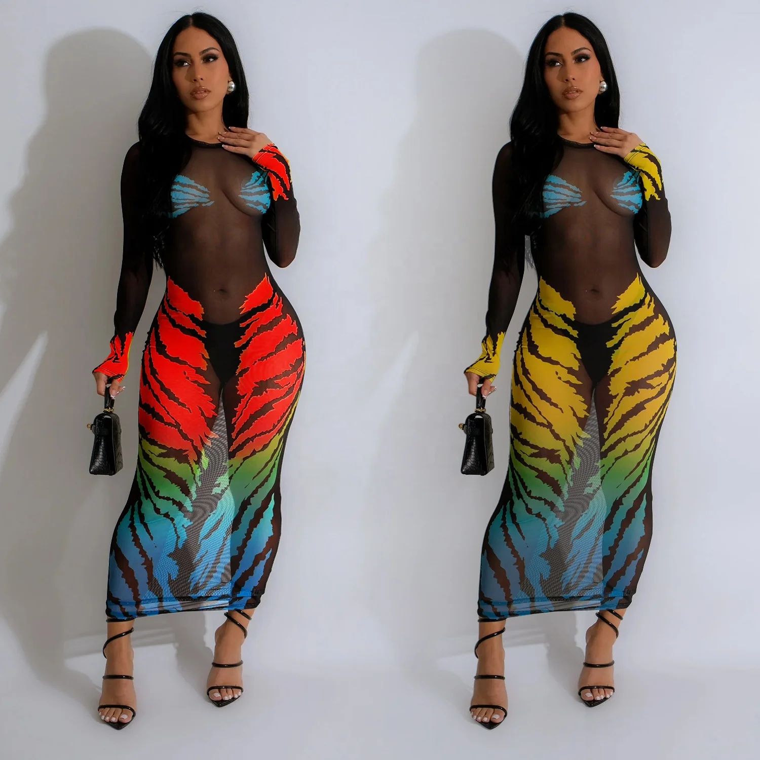 Fashion 3D Body Print Bodycon Long Casual Dress Women Sexy O-Neck Full  Sleeve Slim Club Party Maxi Dresses Streetwear Y2K Outfit